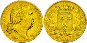 France 20 Franc, Gold, 1818, Louis XVIII, W ... 