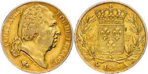 France 20 Franc, Gold, 1820, Louis XVIII, A ... 
