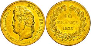 Frankreich 40 Francs, Gold, 1833, Louis ... 