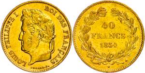 France 40 Franc, Gold, 1834, Louis Philippe ... 
