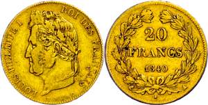 France 20 Franc, Gold, 1840, Louis Philippe ... 