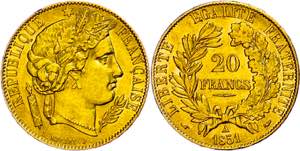 France 20 Franc, Gold, 1851, Ceres, Fb. 566, ... 