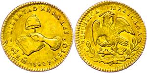 Guatemala 1 / 2 escudo, Gold, 1860, MO FH, ... 
