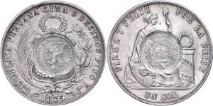 Guatemala 1 Sol, 1875, with countermark 1/2 ... 