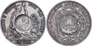 Guatemala 1 Sol, 1889, with countermark 1/2 ... 