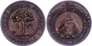 Honduras 1 peso, copper, 1862, TA, KM 24, ... 