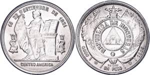Honduras 1 peso, 1886, KM 52, small scratch, ... 