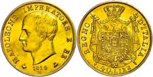 Italy 40 liras, Gold, 1814, Napoleon, Milan, ... 