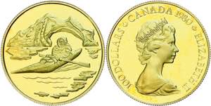 Canada 100 Dollars, Gold, 1980, Inuit in the ... 