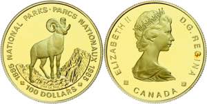 Canada 100 Dollars, Gold, 1985, bighorn ... 