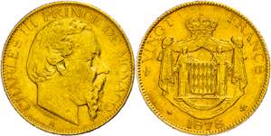 Monaco 20 Franc, Gold, 1878, Charles III., ... 