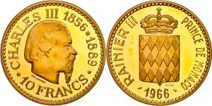Monaco 10 Franc, Gold, essay, 1966, Charles ... 