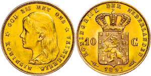The Netherlands 10 Guilder, Gold, 1897, ... 