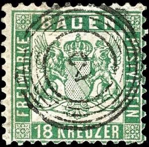 Baden 18 Kr. lebhaftgrün, farbfrisches, ... 