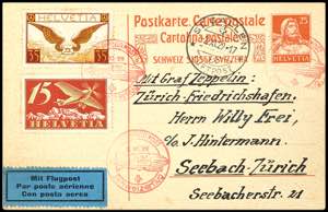 Zeppelinpost nach Sieger 1929, Zürichfahrt, ... 