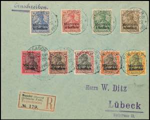 Deutsche Post in Marokko 3 C. auf 3 Pfg - 1 ... 