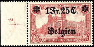 Belgien 1 Fr. 25 C. rot, linkes ungefaltetes ... 
