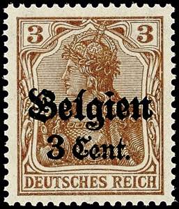 Belgien 3 Cent auf 3 Pfg Germania, a-Farbe, ... 