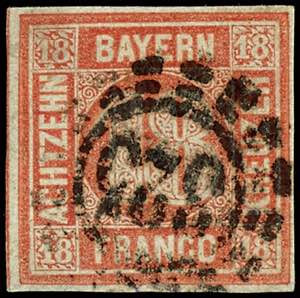 Bayern 18 Kr. Quadratausgabe dunkelzinnober, ... 