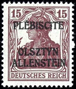 Allenstein 15 Pfg Germania mit Aufdruck, ... 