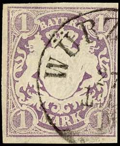 Bayern 1 M. Wappen violett, tadellos ... 