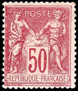 Frankreich 50 C. Sage karmin auf rosa, Type ... 