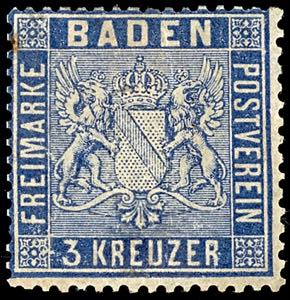 Baden 3 kreuzer violet, unused with parts ... 