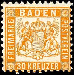 Baden 30 kreuzer bright yellow orange, in ... 