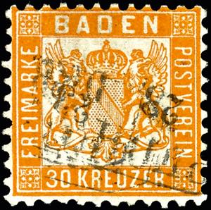 Baden 30 kreuzer bright yellow orange, neat ... 