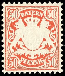 Bayern 50 Pfg zinnoberrot, tadellos ... 