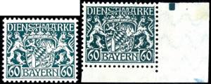 Bavaria Official Stamps 3 Pfg to 1 Mark ... 