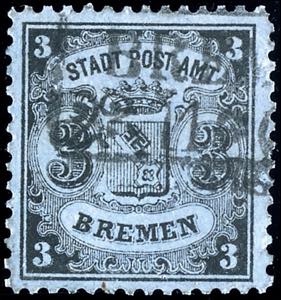 Bremen 3 Grote black on blue-grey, used with ... 