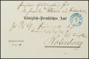 Hannover Ortsstempel HANNOVER 15/2 (1867) ... 