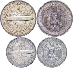Münzen Weimar 3 und 5 Reichsmark, 1930, A, ... 