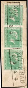 Prussia 4 pennies green, vertical strip of ... 
