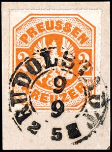 Preußen 2 Kreuzer orange, Adler im Achteck, ... 