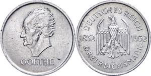 Münzen Weimar 3 Reichsmark, 1932, Johann ... 