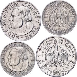 Coins Weimar Republic 2 and 5 Reichmark, ... 