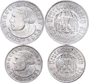 Münzen Drittes Reich 2 und 5 Reichsmark, ... 