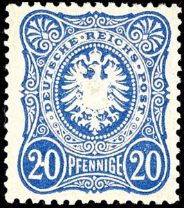 German Reich 20 Pfg cobalt blue with plate ... 