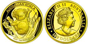 Australia 100 Dollars, 2021, koala, Gold, in ... 