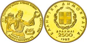 Griechenland 2500 Drachmai 1982, 900er Gold ... 