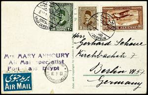 Zeppelin Mail 1931, landing flight to Egypt, ... 
