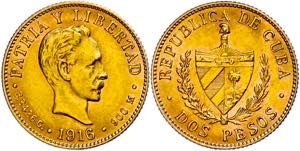 Kuba 2 Pesos, Gold, 1916, Fb. 6, vz.  