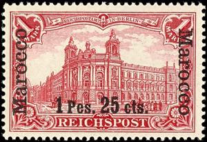 Deutsche Post in Marokko 1 P. 25 C. auf 1 M. ... 