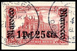 Deutsche Post in Marokko 1 P. 25 C. auf 1 M. ... 