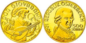 Austria 500 Shilling Gold, 1991, Mozart ... 