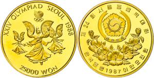 South Korea 25000 Won, Gold, 1988, \fan ... 