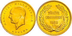 Turkey 100 piastre, Gold, 1962 (1923 / 39), ... 