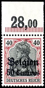 Belgium 50 cent on 40 Pfg., peace printing, ... 